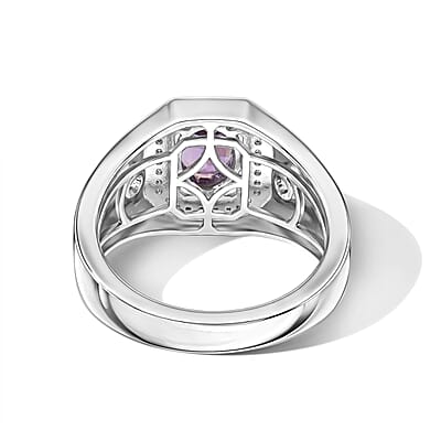EverTrue Rose De Morocco and White Zircon 1.50 ctw Men's Ring in Platinum Bond (Size 11.0)
