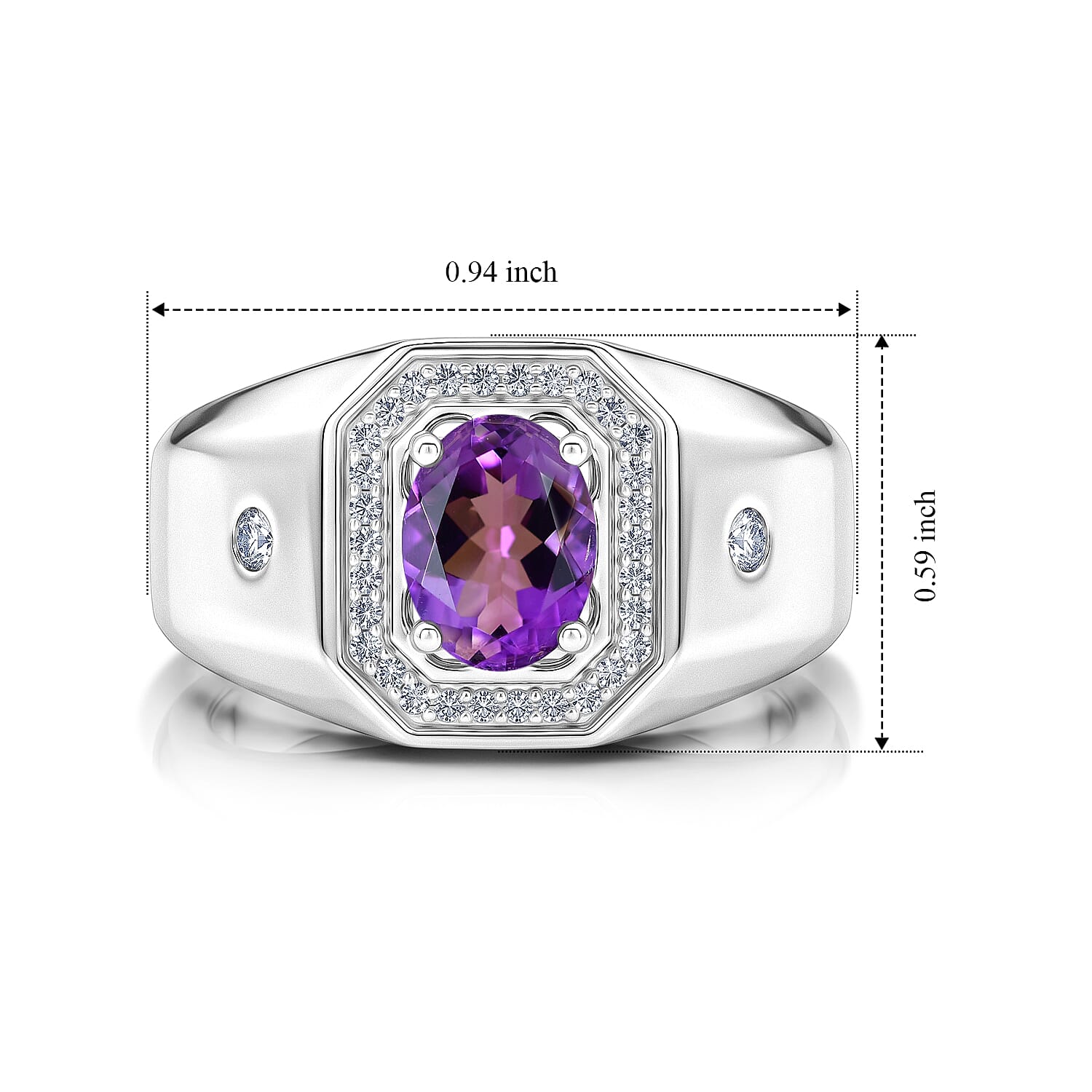 EverTrue Rose De Morocco and White Zircon 1.50 ctw Men's Ring in Platinum Bond (Size 11.0)