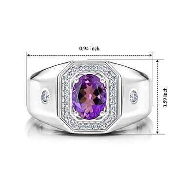 EverTrue Rose De Morocco and White Zircon 1.50 ctw Men's Ring in Platinum Bond (Size 11.0)