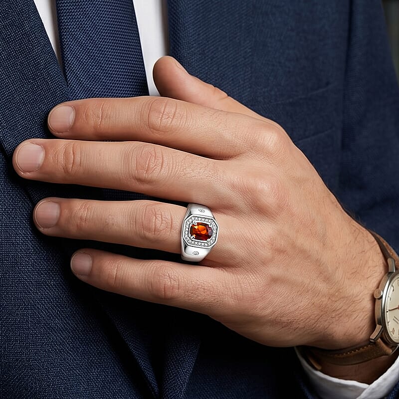 EverTrue Teal Grandidierite and White Zircon 1.75 ctw Men's Ring in Platinum Bond (Size 10.0)