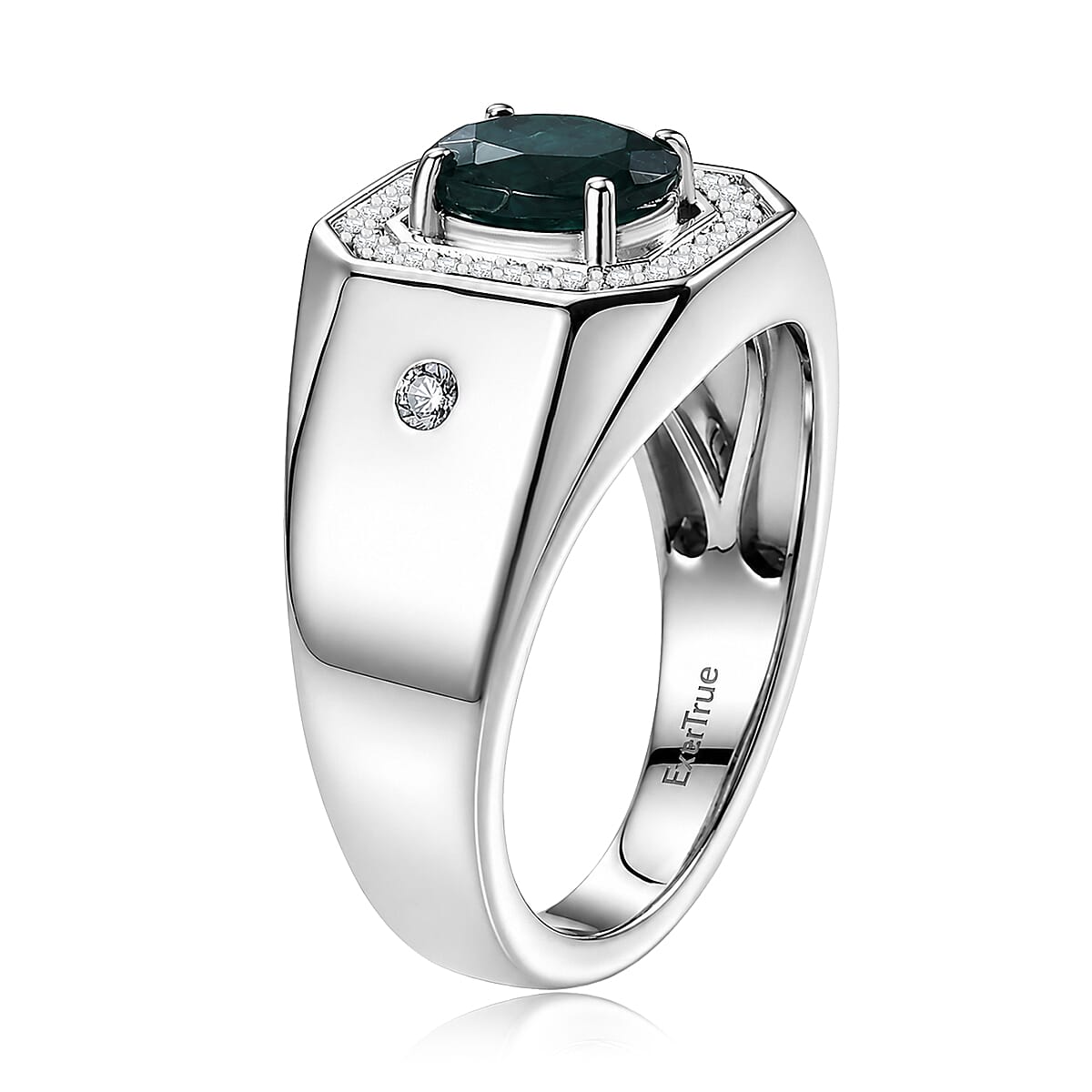 EverTrue Teal Grandidierite and White Zircon 1.75 ctw Men's Ring in Platinum Bond (Size 11.0)