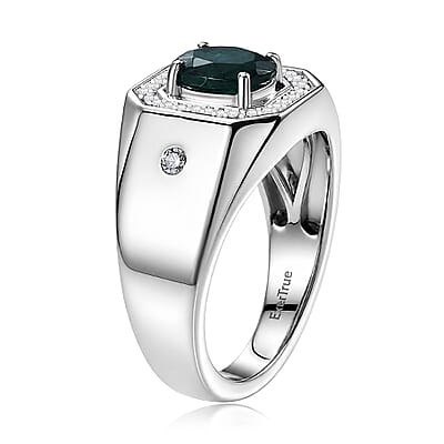 EverTrue Teal Grandidierite and White Zircon 1.75 ctw Men's Ring in Platinum Bond (Size 11.0)