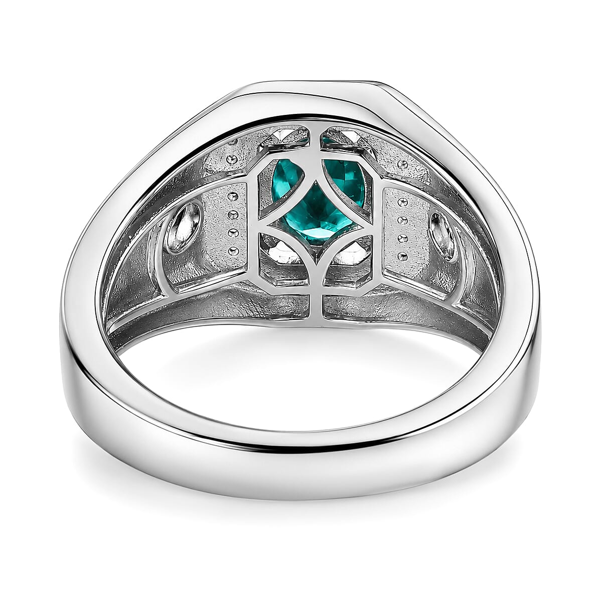 EverTrue Teal Grandidierite and White Zircon 1.75 ctw Men's Ring in Platinum Bond (Size 11.0)