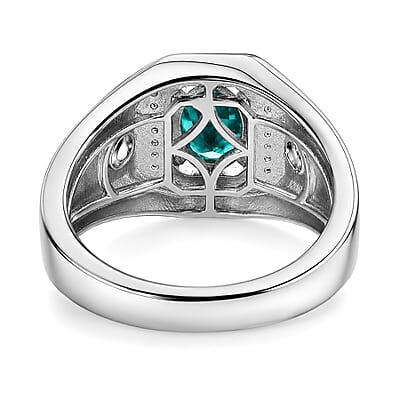 EverTrue Teal Grandidierite and White Zircon 1.75 ctw Men's Ring in Platinum Bond (Size 11.0)