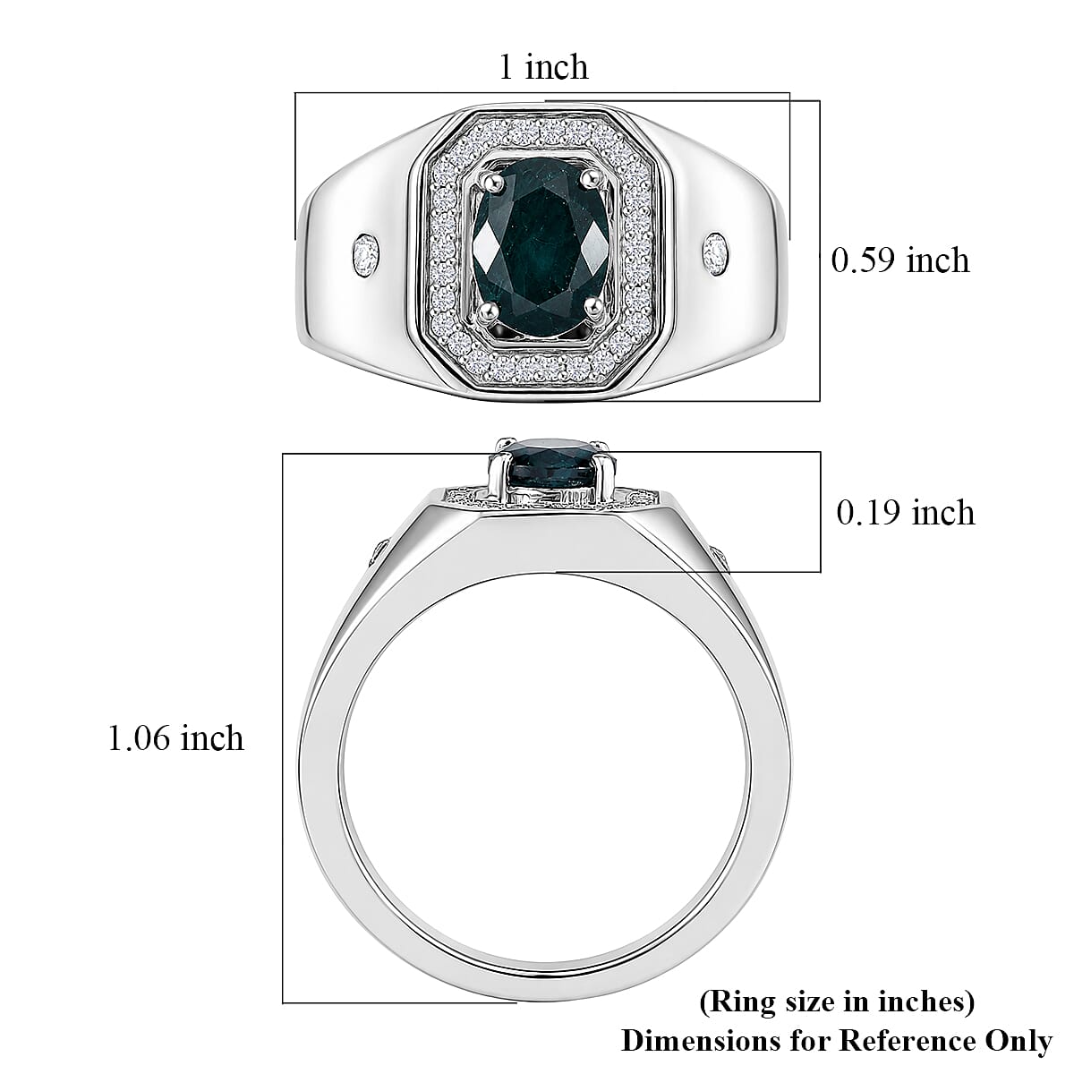 EverTrue Teal Grandidierite and White Zircon 1.75 ctw Men's Ring in Platinum Bond (Size 11.0)