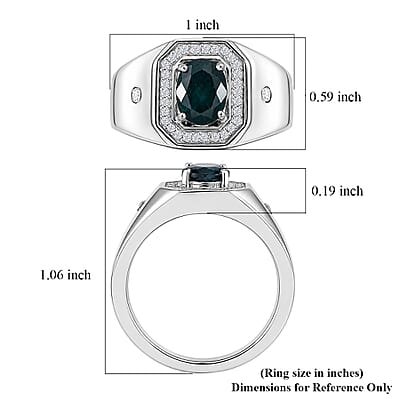 EverTrue Teal Grandidierite and White Zircon 1.75 ctw Men's Ring in Platinum Bond (Size 11.0)