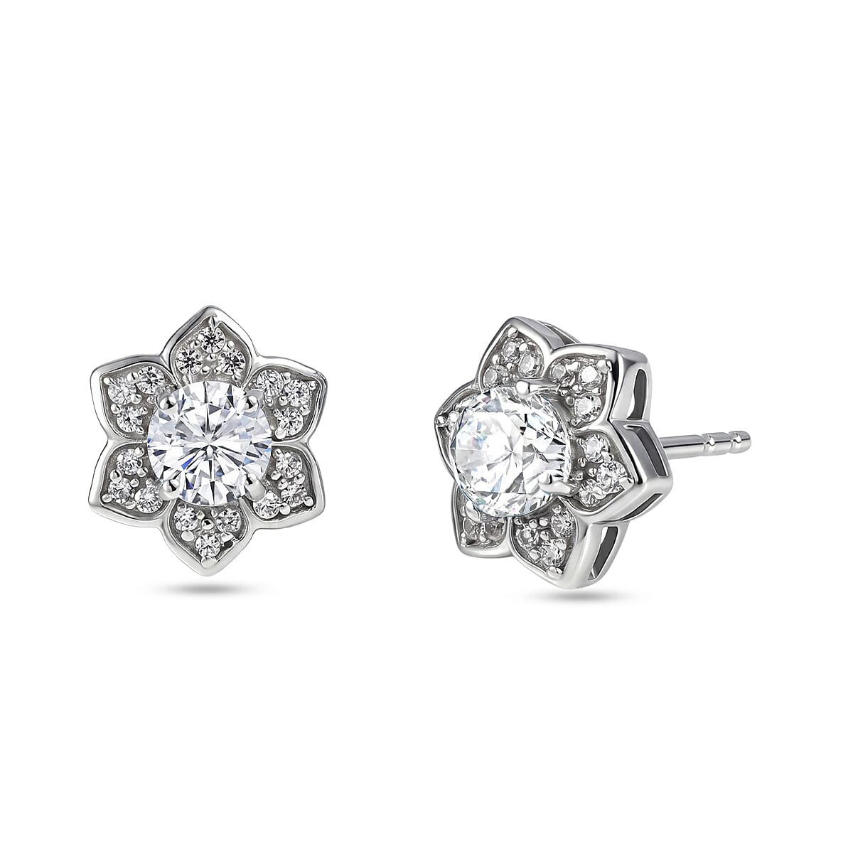 D'Joy Moissanite (Rnd 5mm) Stud Earrings in Platinum Over Sterling Silver 1.15 ctw
