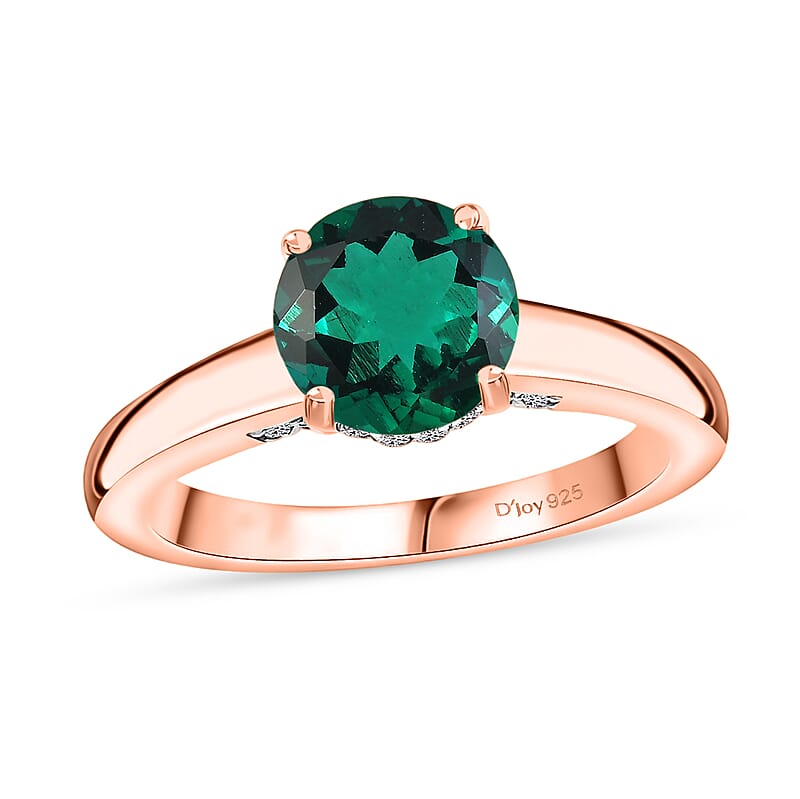 D'Joy Lab Grown Emerald and Moissanite 2.85 ctw Ring in 18K Vermeil Rose Gold Over Sterling Silver (Size 5.0)