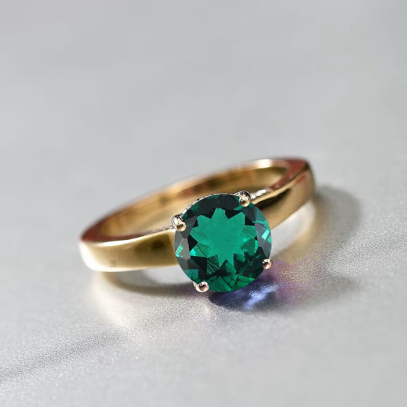 D'Joy Lab Grown Emerald and Moissanite 2.85 ctw Ring in 18K Vermeil Yellow Gold Over Sterling Silver (Size 9.5)