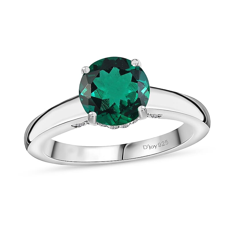 D'Joy Lab Grown Emerald and Moissanite 2.85 ctw Ring in Rhodium Over Sterling Silver (Size 5.5)