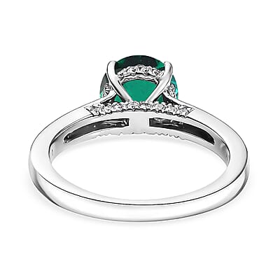 D'Joy Lab Grown Emerald and Moissanite 2.85 ctw Ring in Rhodium Over Sterling Silver (Size 5.5)
