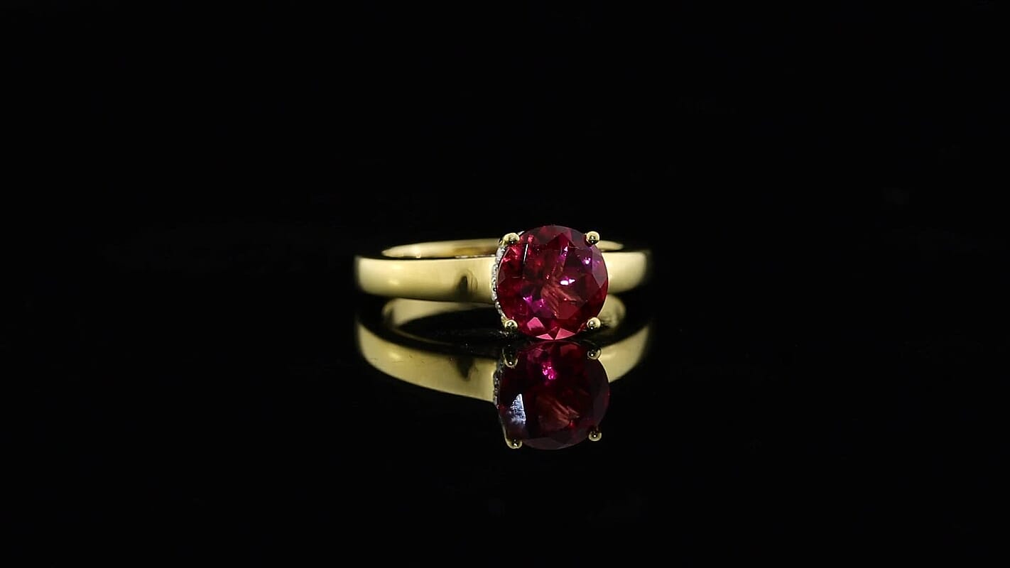 D'Joy Lab Grown Bixbite and Moissanite 2.85 ctw Ring in 18K Vermeil Yellow Gold Over Sterling Silver (Size 7.0)