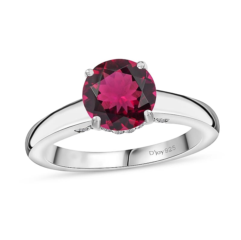 D'Joy Lab Grown Bixbite and Moissanite 2.85 ctw Ring in Rhodium Over Sterling Silver (Size 4.0)