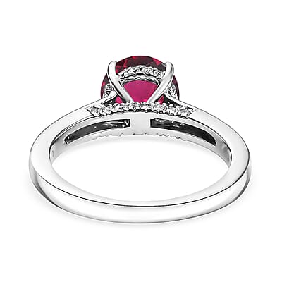 D'Joy Lab Grown Bixbite and Moissanite 2.85 ctw Ring in Rhodium Over Sterling Silver (Size 4.0)