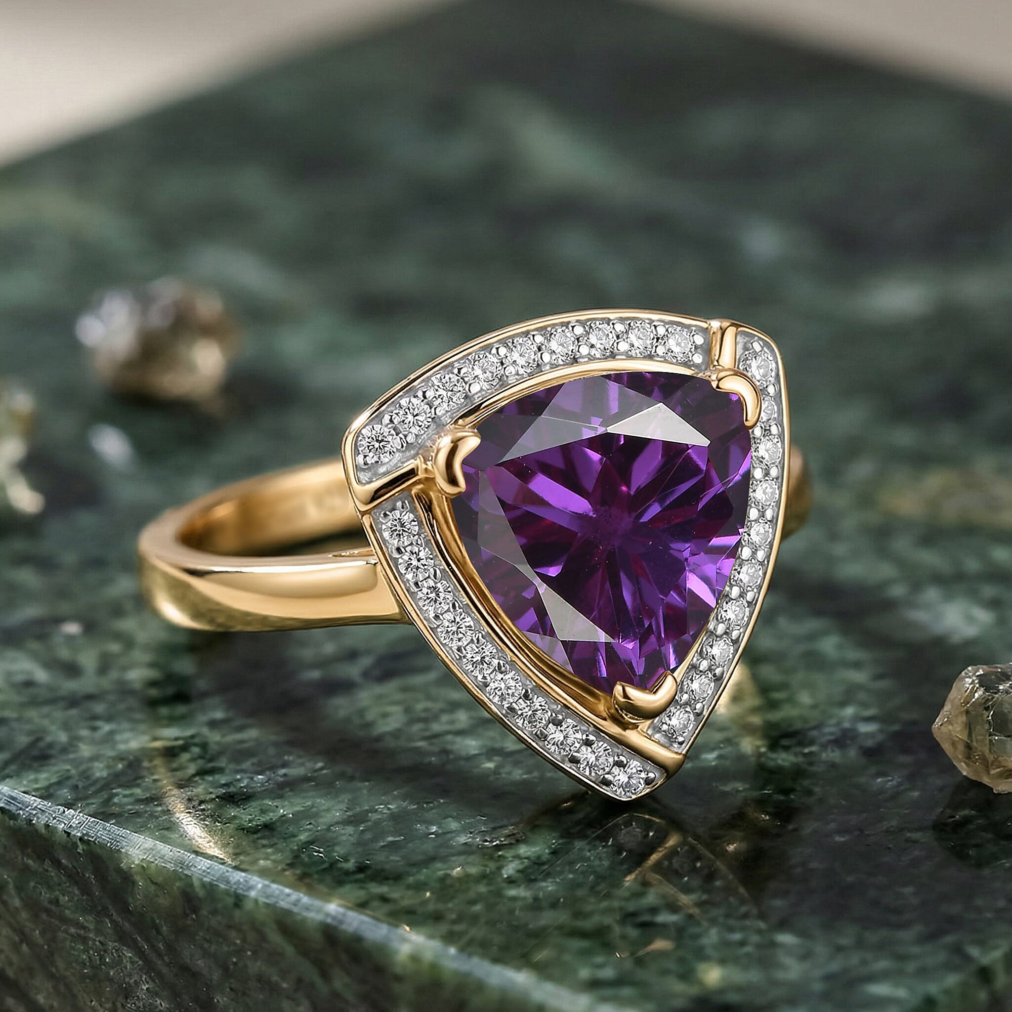 D'Joy Lab Grown Color Change Sapphire and Moissanite 4.00 ctw Ring in 18K Vermeil Yellow Gold Over Sterling Silver (Size 10.5)