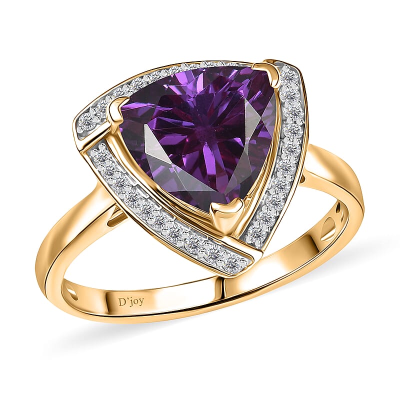 D'Joy Lab Grown Color Change Sapphire and Moissanite 4.00 ctw Ring in 18K Vermeil Yellow Gold Over Sterling Silver (Size 5.0)