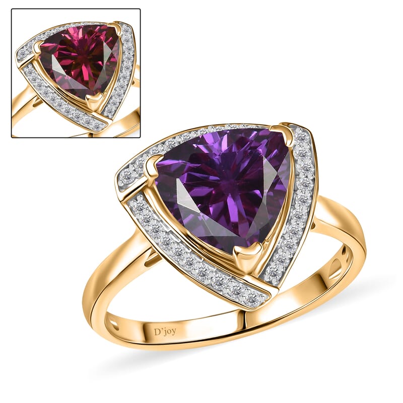 D'Joy Lab Grown Color Change Sapphire and Moissanite 4.00 ctw Ring in 18K Vermeil Yellow Gold Over Sterling Silver (Size 9.0)