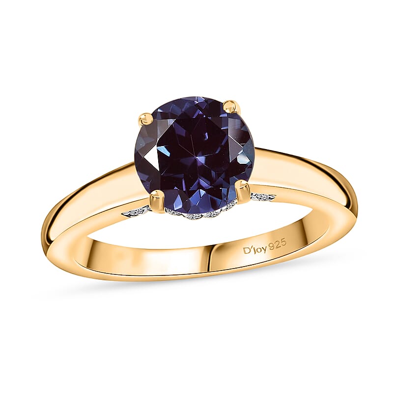 D'Joy Lab Grown Alexandrite and Moissanite 2.85 ctw Ring in 18K Vermeil Yellow Gold Over Sterling Silver (Size 10.5)