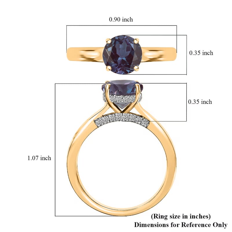 D'Joy Lab Grown Alexandrite and Moissanite 2.85 ctw Ring in 18K Vermeil Yellow Gold Over Sterling Silver (Size 12.0)