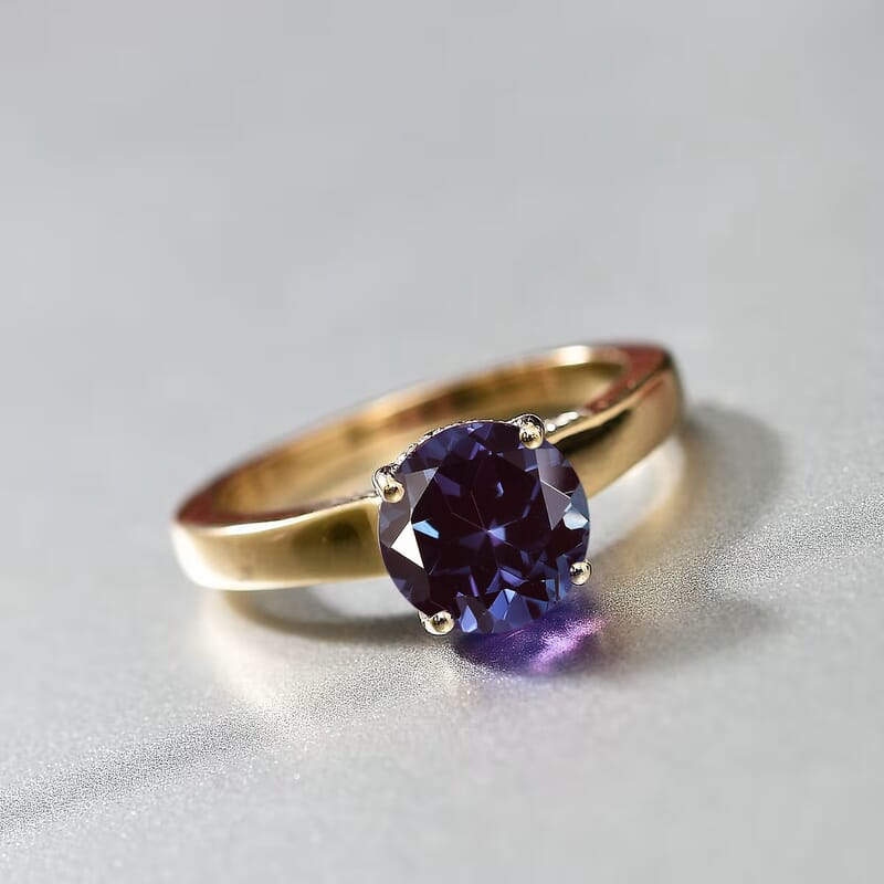 D'Joy Lab Grown Alexandrite and Moissanite 2.85 ctw Ring in 18K Vermeil Yellow Gold Over Sterling Silver (Size 6.5)