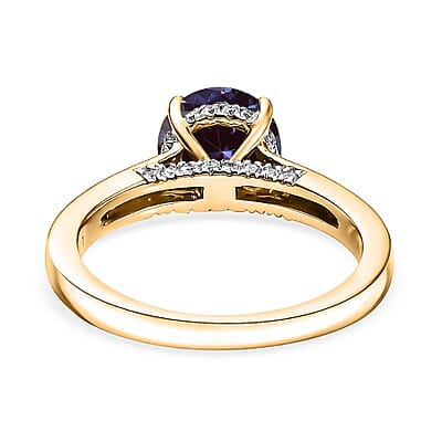 D'Joy Lab Grown Alexandrite and Moissanite 2.85 ctw Ring in 18K Vermeil Yellow Gold Over Sterling Silver (Size 6.5)