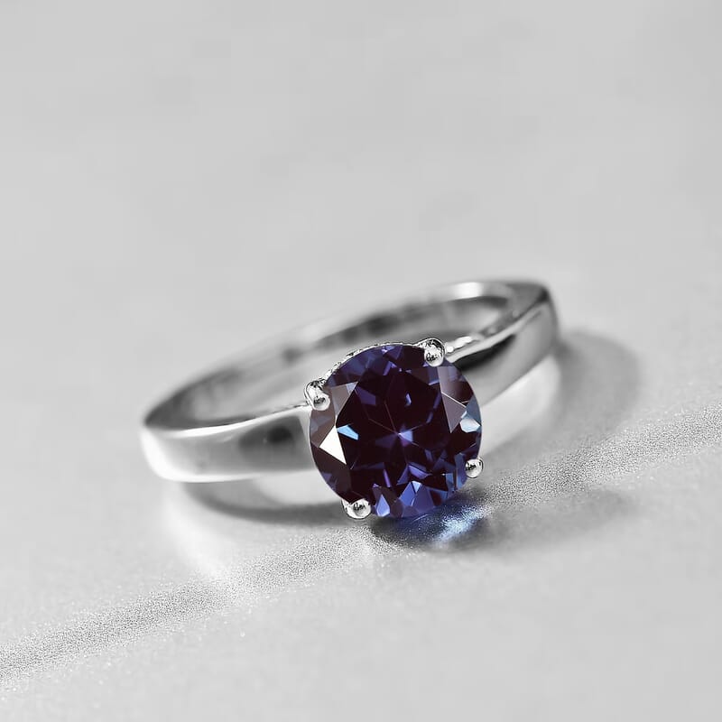 D'Joy Lab Grown Alexandrite and Moissanite 2.85 ctw Ring in Rhodium Over Sterling Silver (Size 5.5)