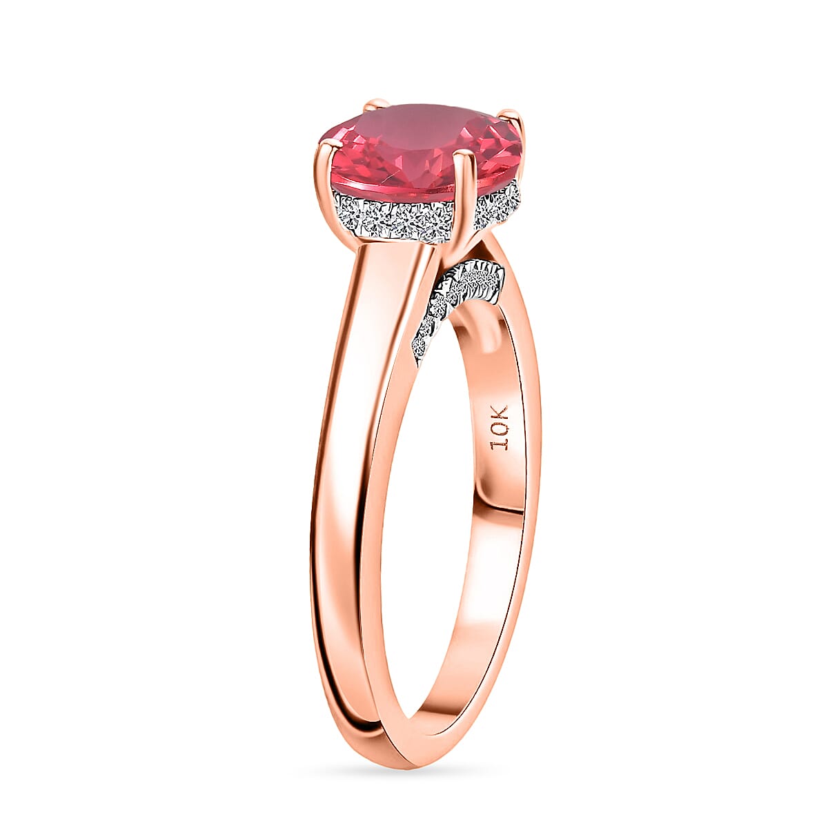 D'Joy Lab Grown Padparadscha Sapphire and Moissanite 2.85 ctw Ring in 18K Vermeil Rose Gold Over Sterling Silver (Size 11.5)