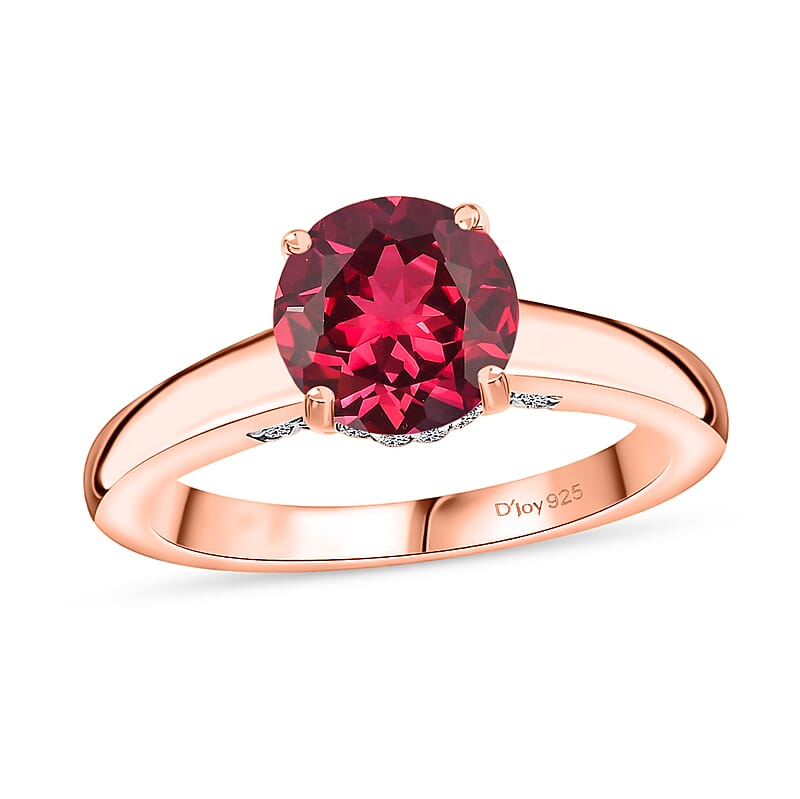D'Joy Lab Grown Padparadscha Sapphire and Moissanite 2.85 ctw Ring in 18K Vermeil Rose Gold Over Sterling Silver (Size 5.5)
