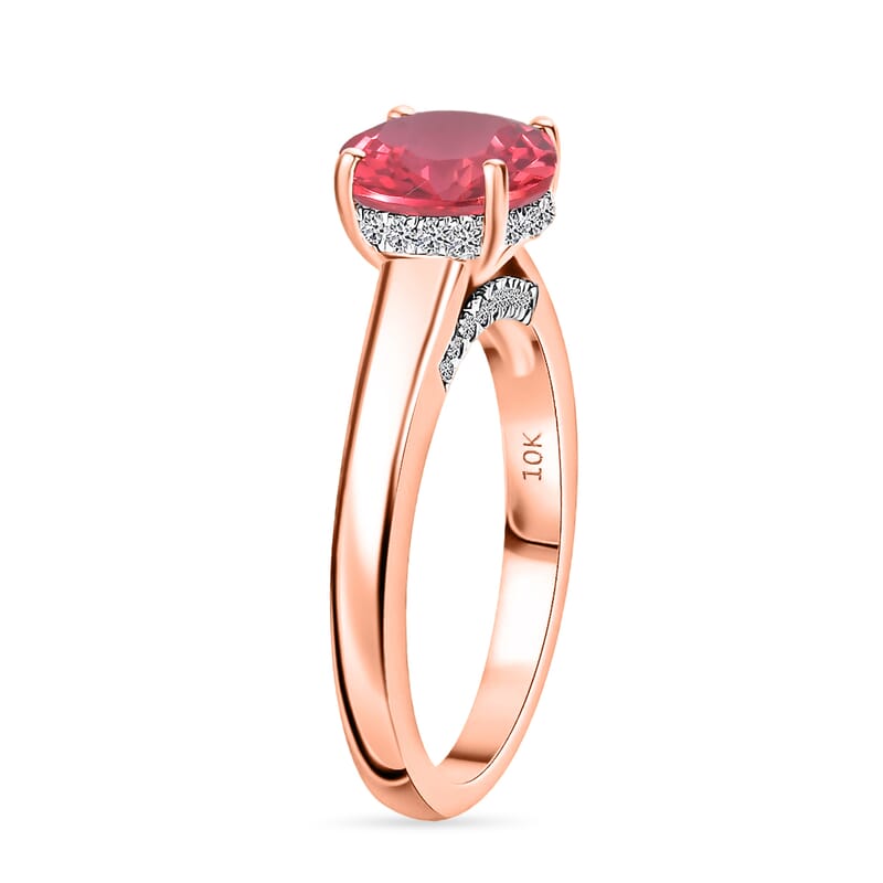 D'Joy Lab Grown Padparadscha Sapphire and Moissanite 2.85 ctw Ring in 18K Vermeil Rose Gold Over Sterling Silver (Size 5.5)