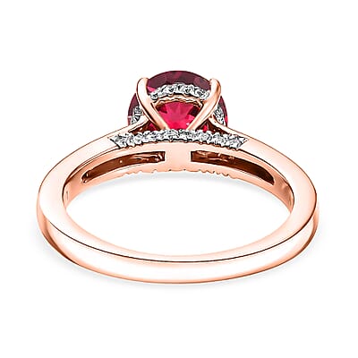 D'Joy Lab Grown Padparadscha Sapphire and Moissanite 2.85 ctw Ring in 18K Vermeil Rose Gold Over Sterling Silver (Size 5.5)