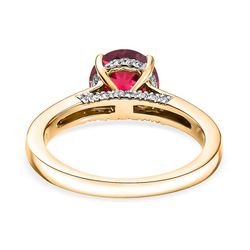D'Joy Lab Grown Padparadscha Sapphire and Moissanite 2.85 ctw Ring in 18K Vermeil Yellow Gold Over Sterling Silver (Size 10.5)