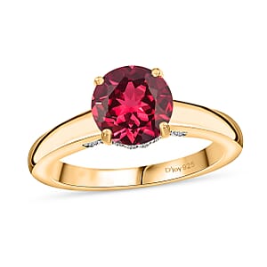 D'Joy Lab Grown Padparadscha Sapphire and Moissanite 2.85 ctw Ring in 18K Vermeil Yellow Gold Over Sterling Silver (Size 4.0)