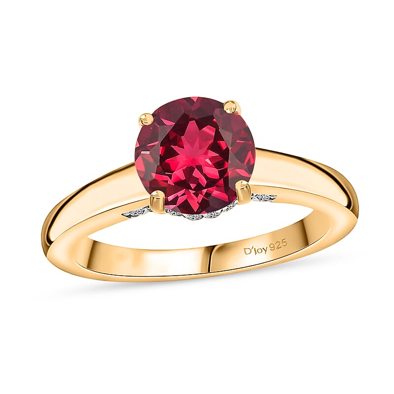 D'Joy Lab Grown Padparadscha Sapphire and Moissanite 2.85 ctw Ring in 18K Vermeil Yellow Gold Over Sterling Silver (Size 7.0)