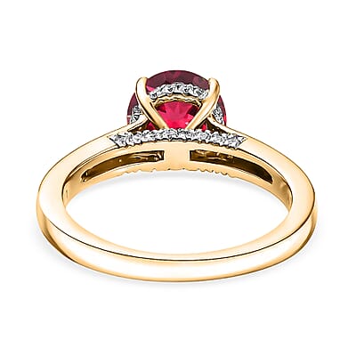D'Joy Lab Grown Padparadscha Sapphire and Moissanite 2.85 ctw Ring in 18K Vermeil Yellow Gold Over Sterling Silver (Size 7.0)