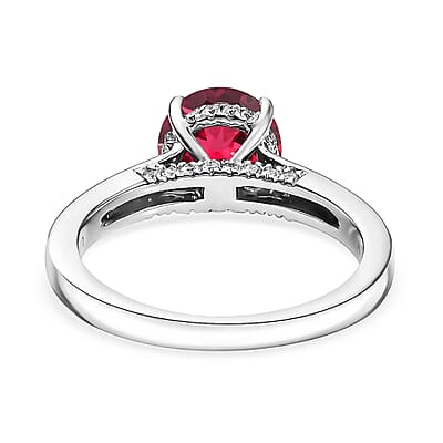 D'Joy Lab Grown Padparadscha Sapphire and Moissanite 2.85 ctw Ring in Rhodium Over Sterling Silver (Size 4.5)