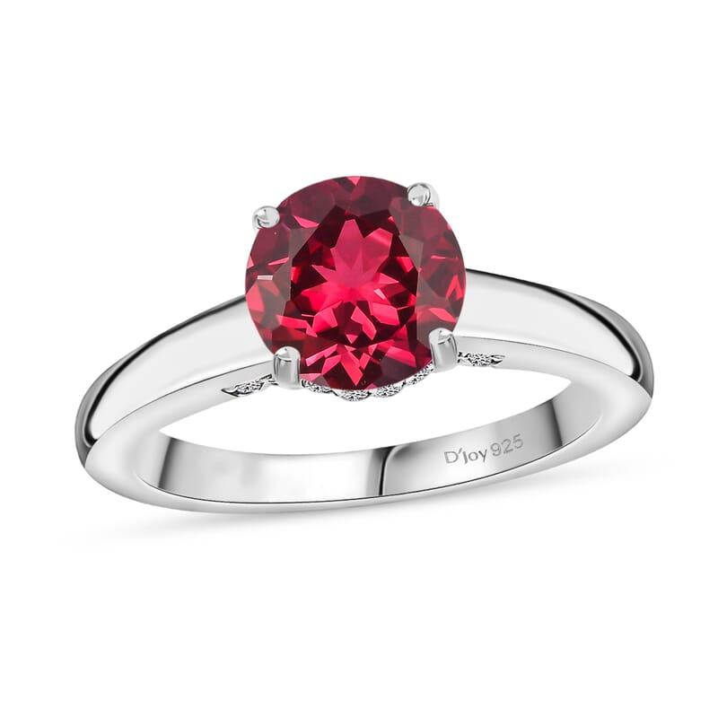 D'Joy Lab Grown Padparadscha Sapphire and Moissanite 2.85 ctw Ring in Rhodium Over Sterling Silver (Size 5.5)