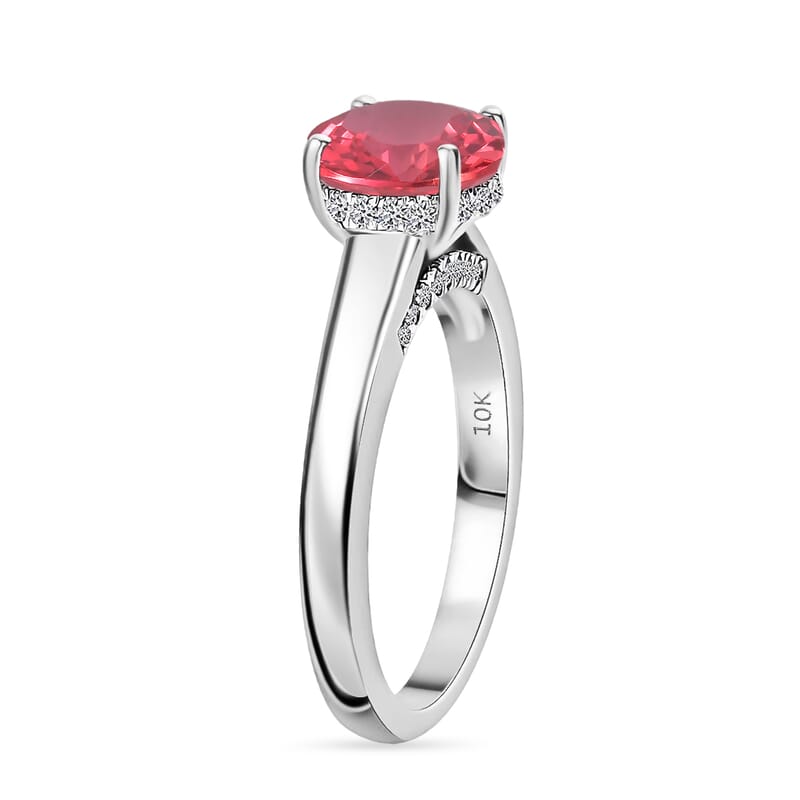 D'Joy Lab Grown Padparadscha Sapphire and Moissanite 2.85 ctw Ring in Rhodium Over Sterling Silver (Size 5.5)