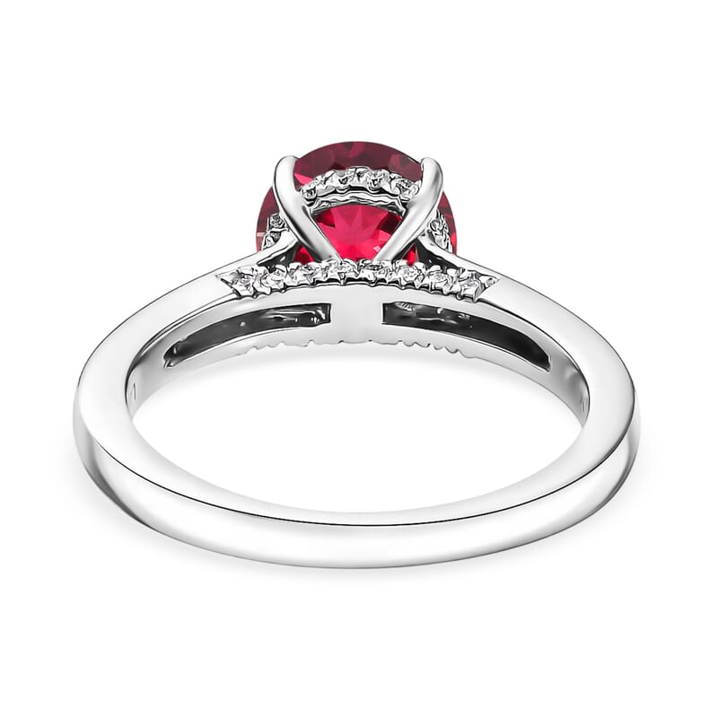 D'Joy Lab Grown Padparadscha Sapphire and Moissanite 2.85 ctw Ring in Rhodium Over Sterling Silver (Size 5.5)