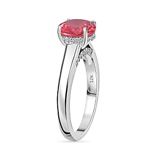 D'Joy Lab Grown Padparadscha Sapphire and Moissanite 2.85 ctw Ring in Rhodium Over Sterling Silver (Size 7.5)