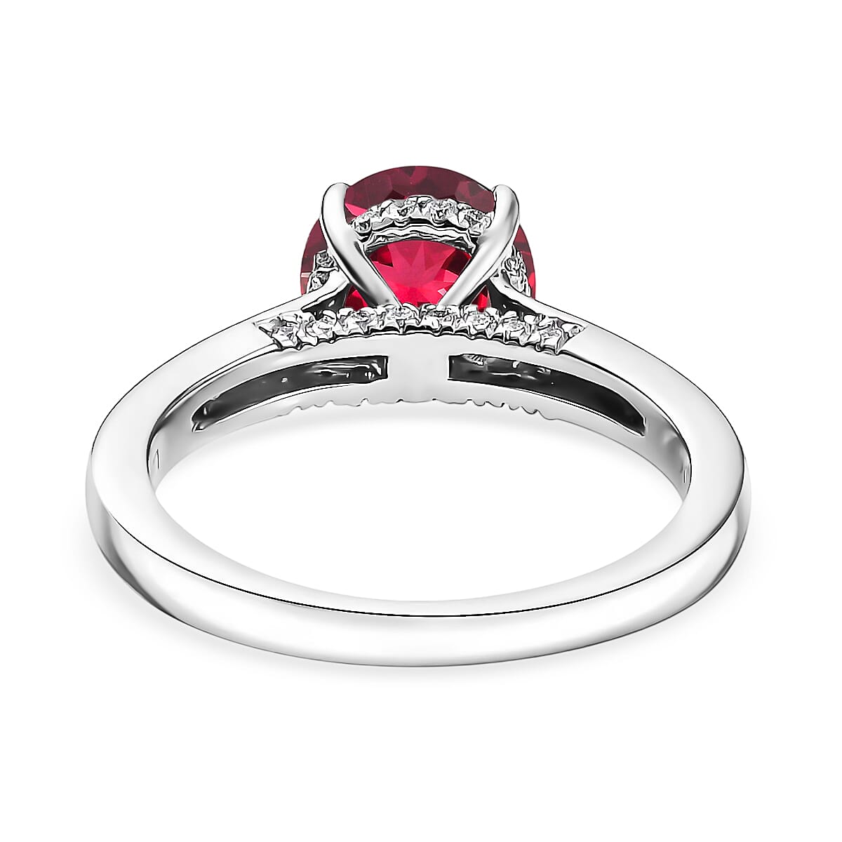 D'Joy Lab Grown Padparadscha Sapphire and Moissanite 2.85 ctw Ring in Rhodium Over Sterling Silver (Size 7.5) image number 4
