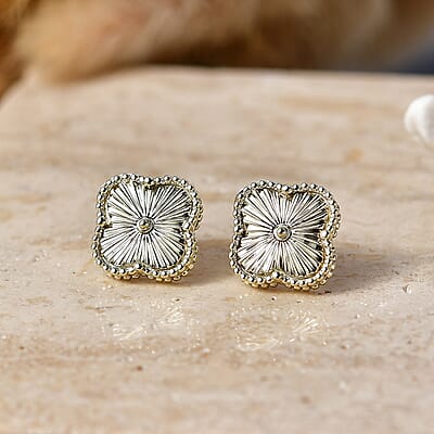 Luxoro Floral Earrings in 10K Green Gold with White Gold Push Post 3.80 Grams