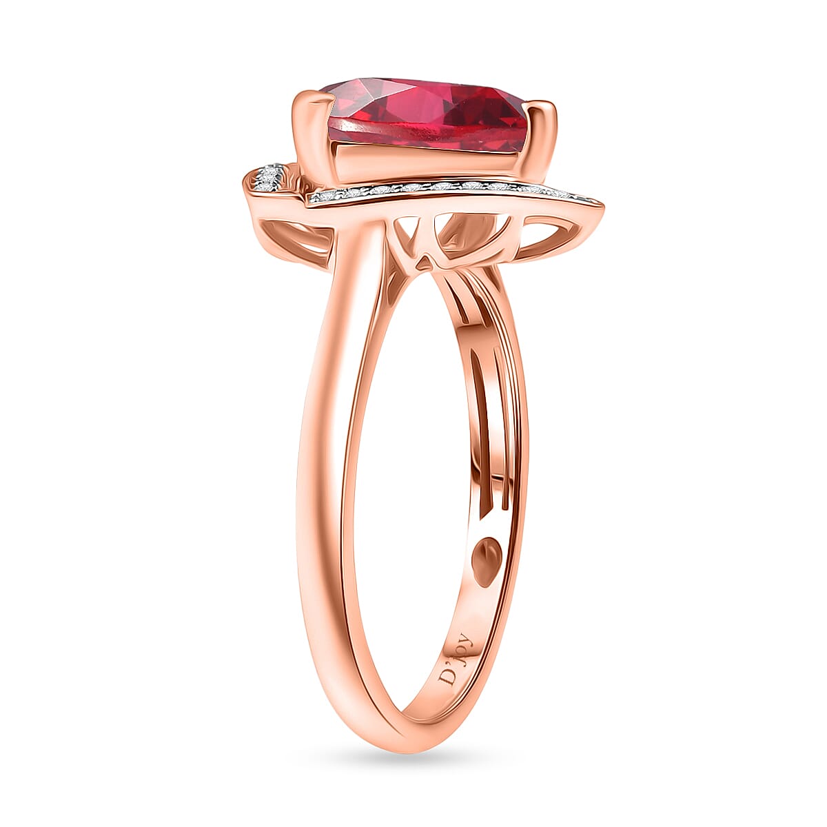 D'Joy Lab Grown Padparadscha Sapphire and Moissanite 4.00 ctw Ring in 18K Vermeil Rose Gold Over Sterling Silver (Size 8.5) image number 3