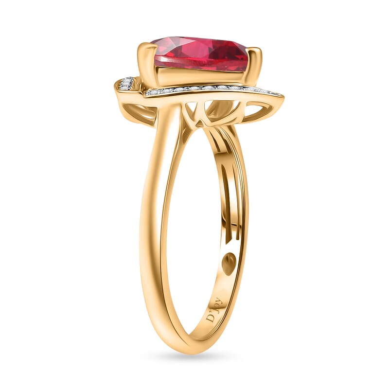 D'Joy Lab Grown Padparadscha Sapphire and Moissanite 4.00 ctw Ring in 18K Vermeil Yellow Gold Over Sterling Silver (Size 10.5)