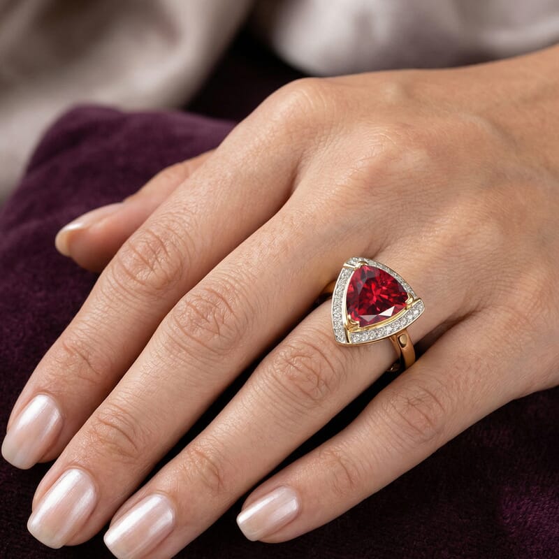 D'Joy Lab Grown Padparadscha Sapphire and Moissanite 4.00 ctw Ring in 18K Vermeil Yellow Gold Over Sterling Silver (Size 5.0)