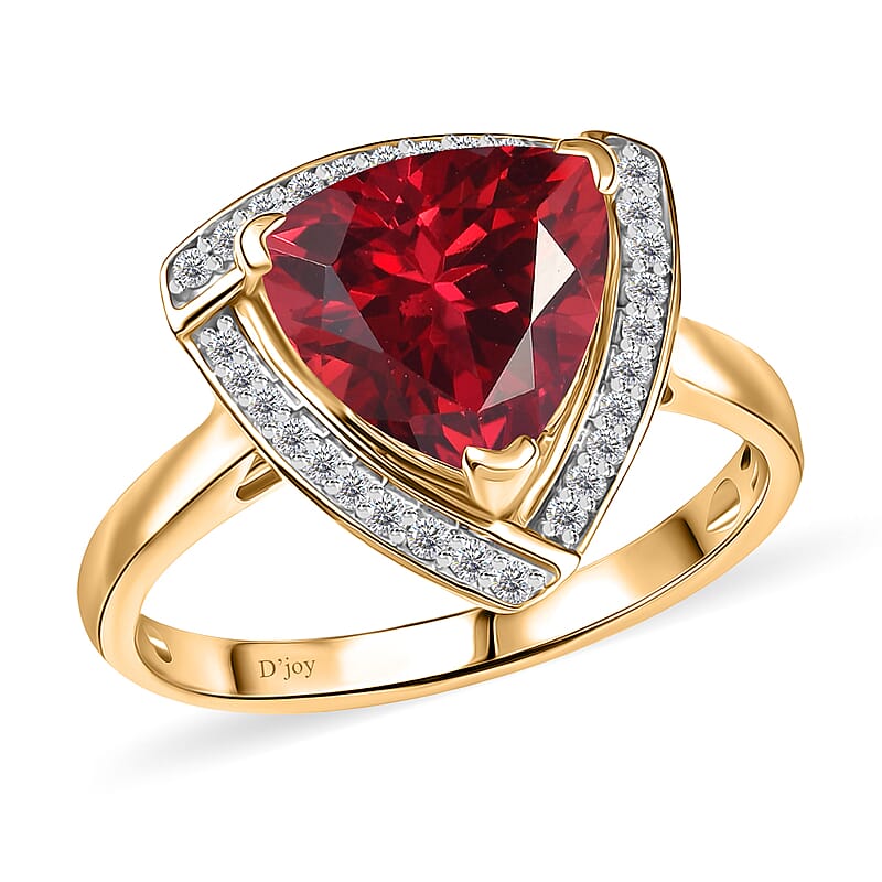 D'Joy Lab Grown Padparadscha Sapphire and Moissanite 4.00 ctw Ring in 18K Vermeil Yellow Gold Over Sterling Silver (Size 5.5)