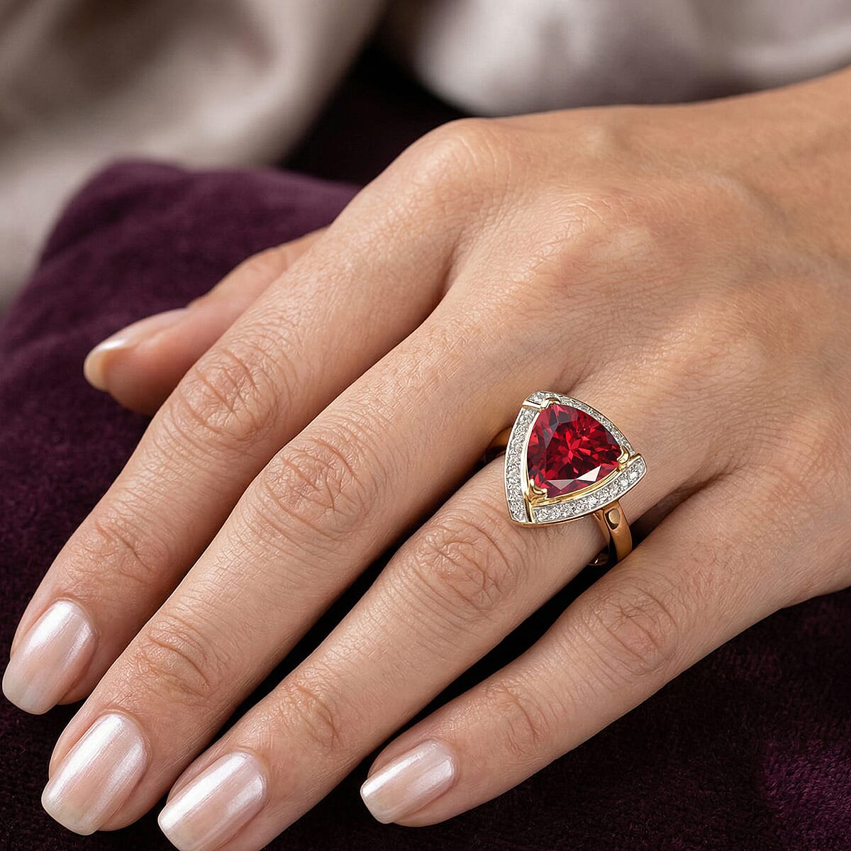 D'Joy Lab Grown Padparadscha Sapphire and Moissanite 4.00 ctw Ring in 18K Vermeil Yellow Gold Over Sterling Silver (Size 5.5) image number 2