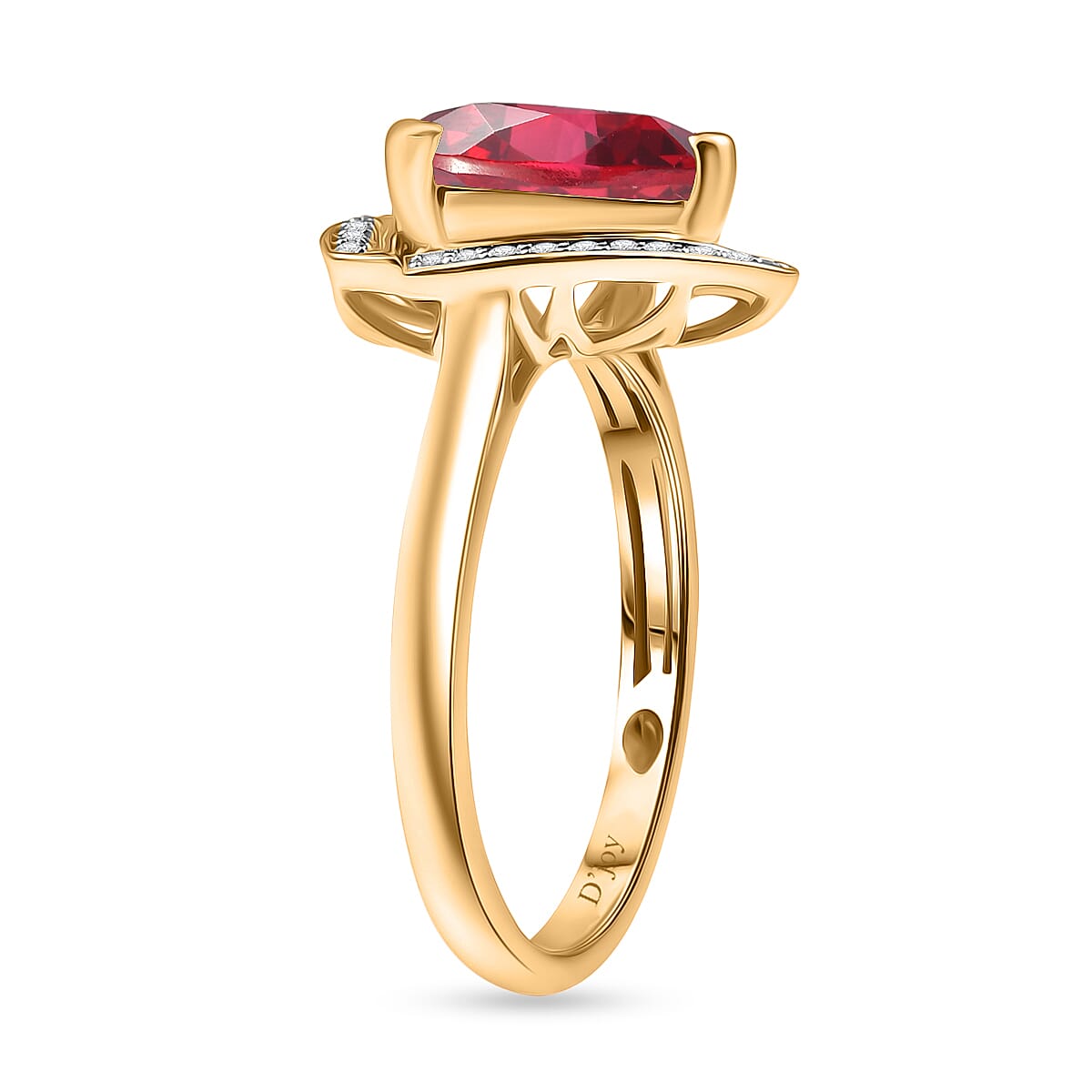 D'Joy Lab Grown Padparadscha Sapphire and Moissanite 4.00 ctw Ring in 18K Vermeil Yellow Gold Over Sterling Silver (Size 7.5) image number 3
