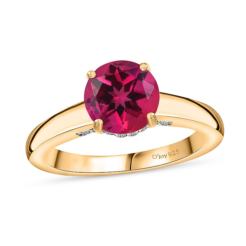 D'Joy Lab Grown Pink Sapphire and Moissanite 2.85 ctw Ring in 18K Vermeil Yellow Gold Over Sterling Silver (Size 12.0)