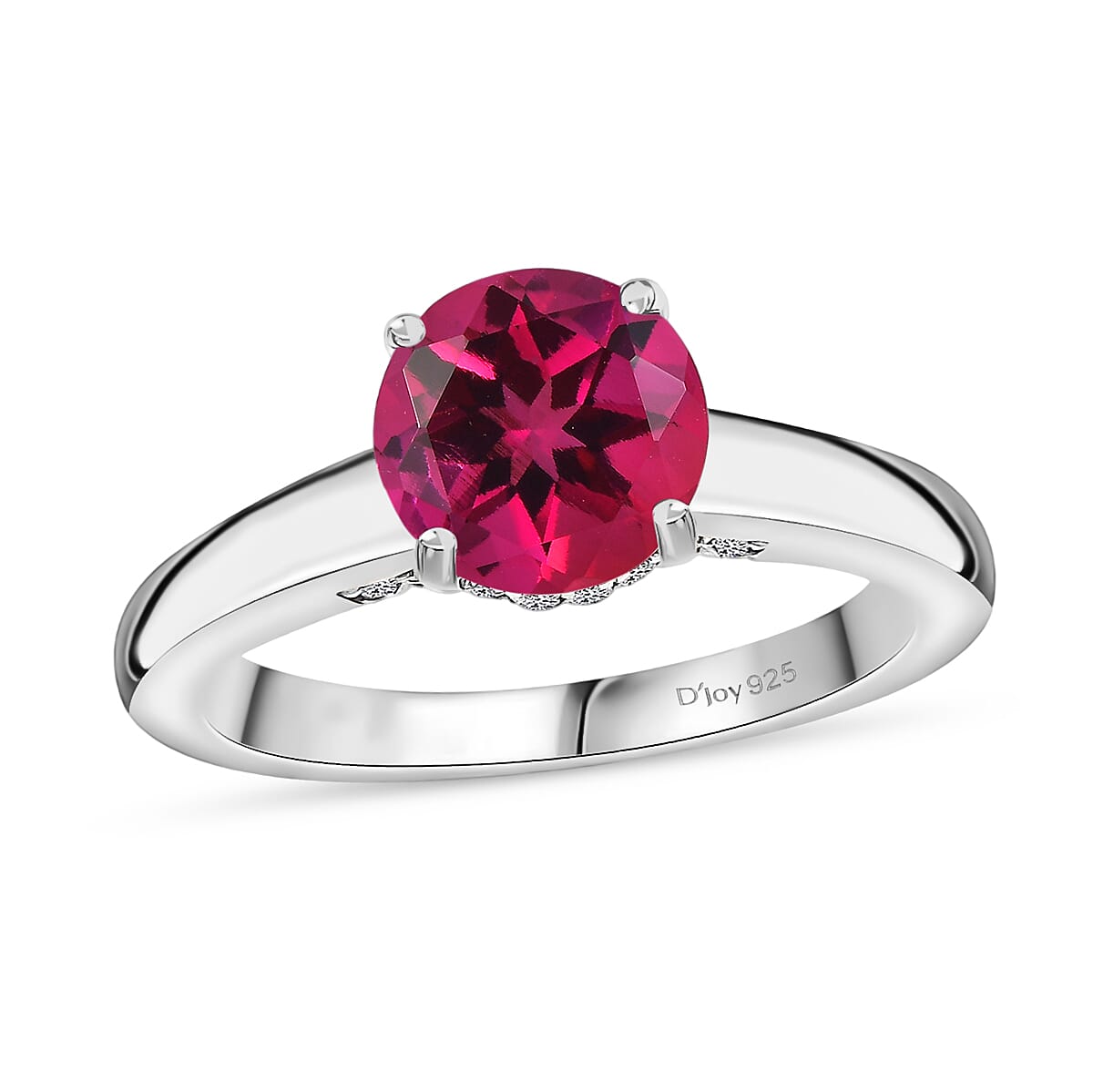 D'Joy Lab Grown Pink Sapphire and Moissanite 2.85 ctw Ring in Rhodium Over Sterling Silver (Size 4.0)