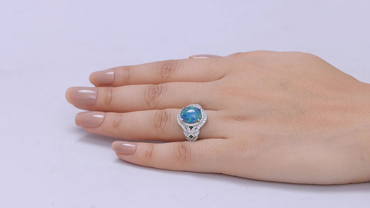 D'Joy Premium Ethiopian Welo Opal and Multi Gemstone 4.30 ctw Ring in Rhodium Over Sterling Silver